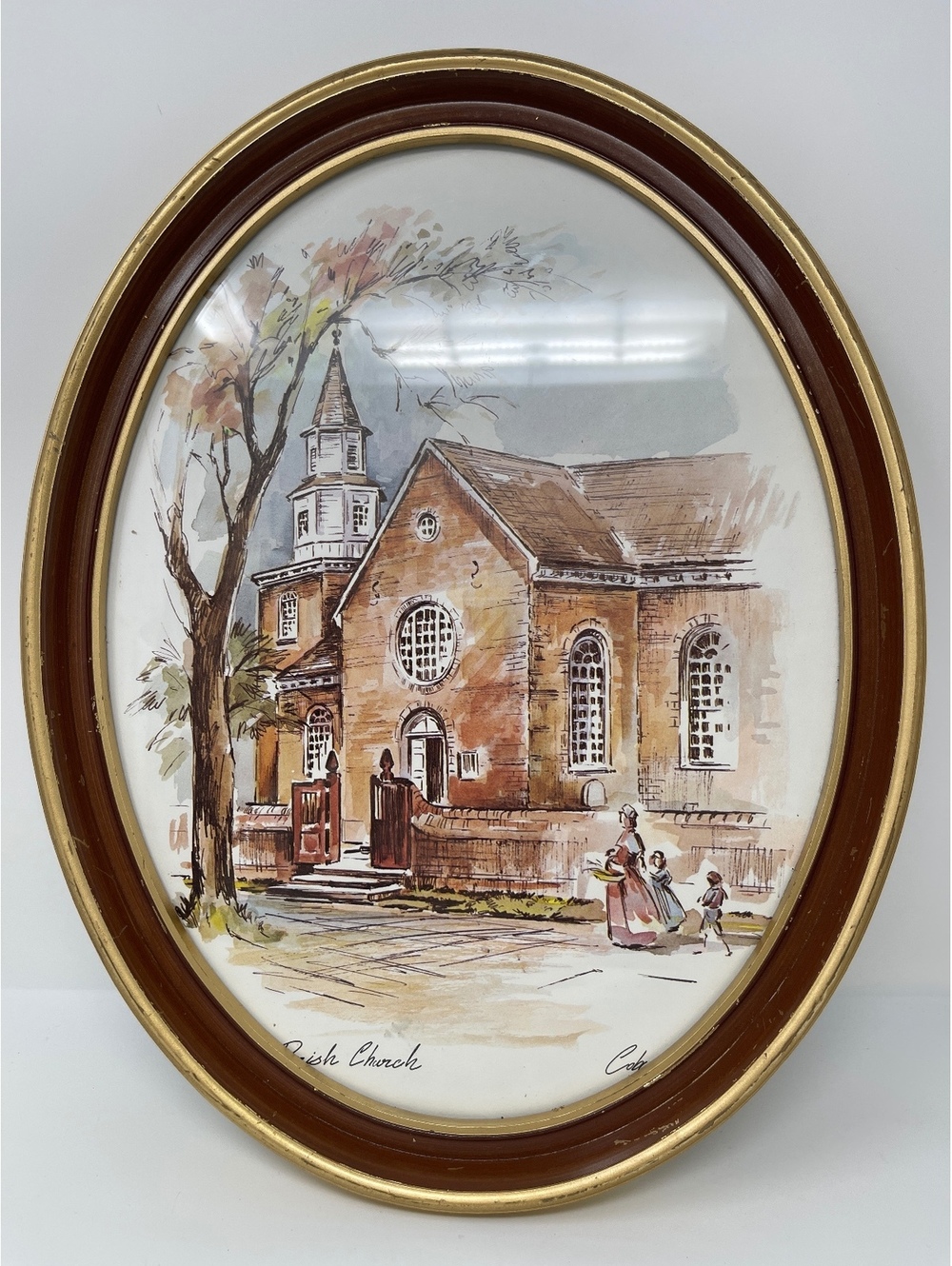 Bruton Parish Church Williamsburg VA Oval Framed Ceramic Plaque Art